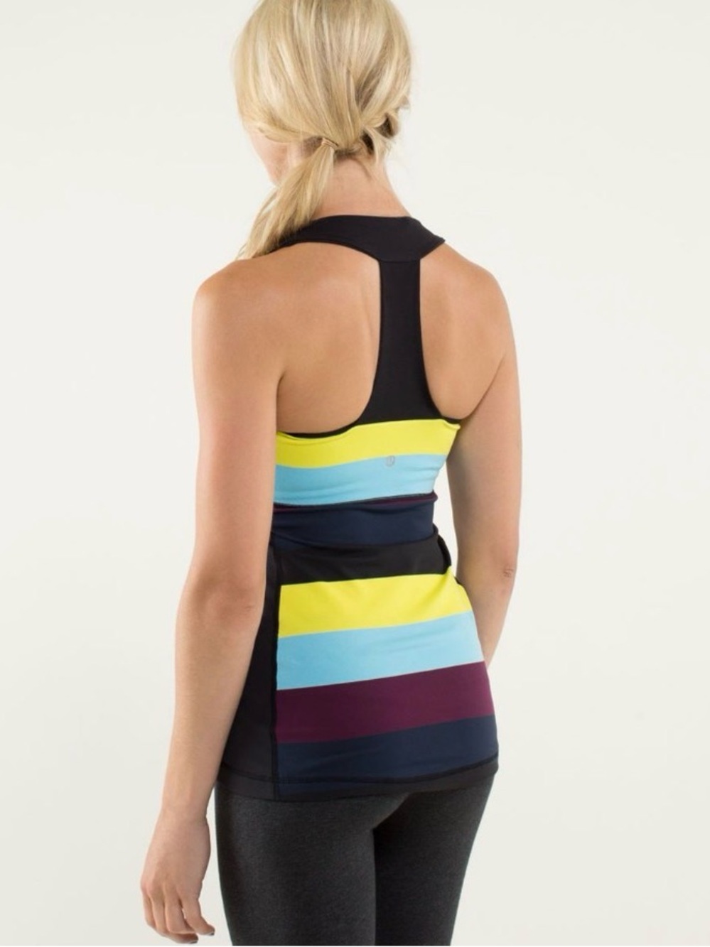 597 Lululemon Scoop Neck Tank Pow Stripe Split Pea Black Built-In Bra Athletic 8 - Picture 2 of 8